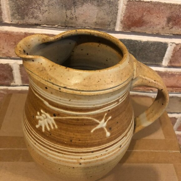 Stoneware Pottery Pitcher W/Floral Design Handle Artisan made OOAK - Picture 2 of 9